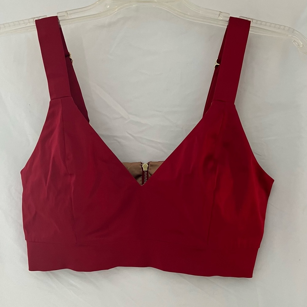 MURMUR Red Satiny Bra Top With Gold Hardware & Zipper,French Size 38
